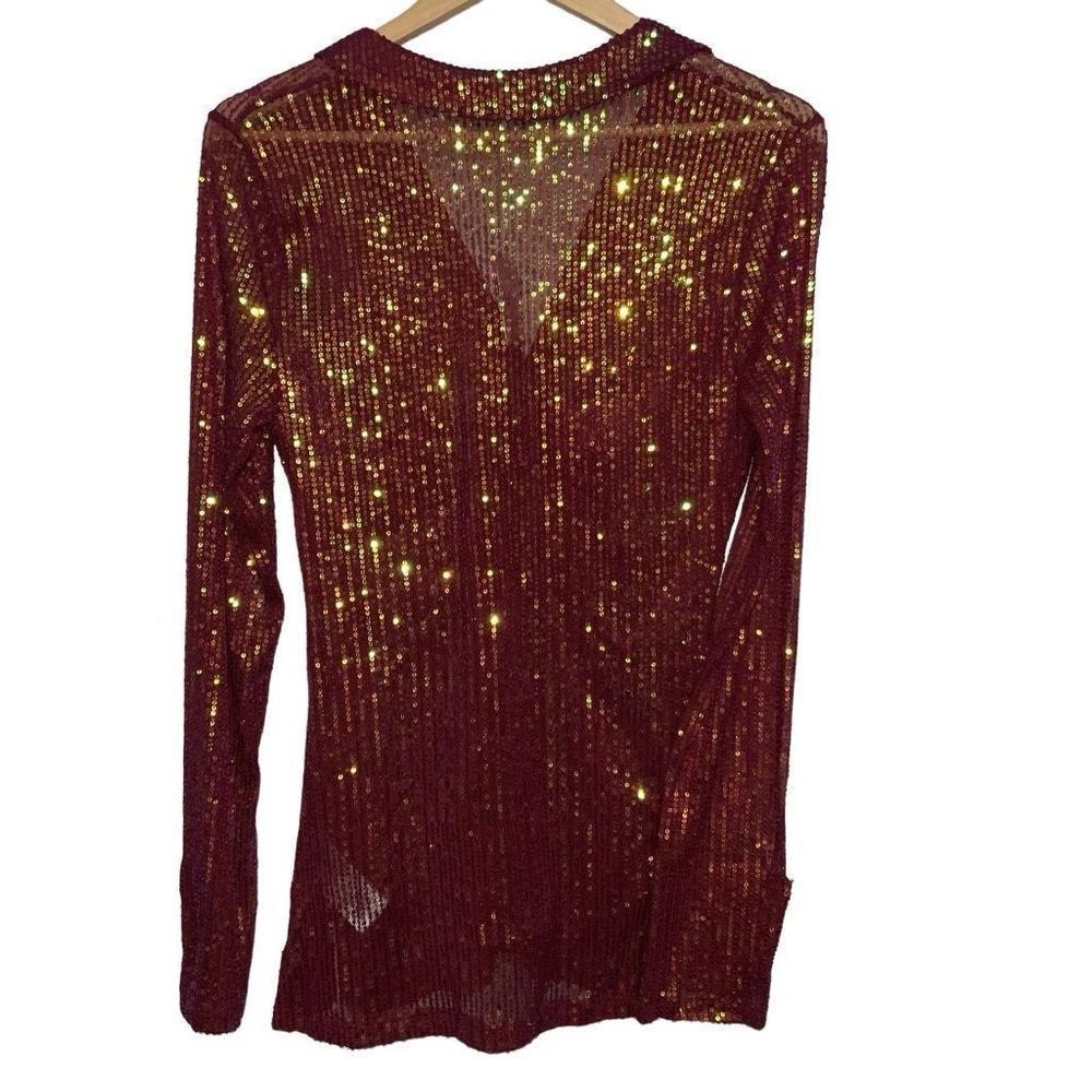 NWT Free People Sequin Shirtee Top Dark Rhubarb red size XS - Picture 6 of 8